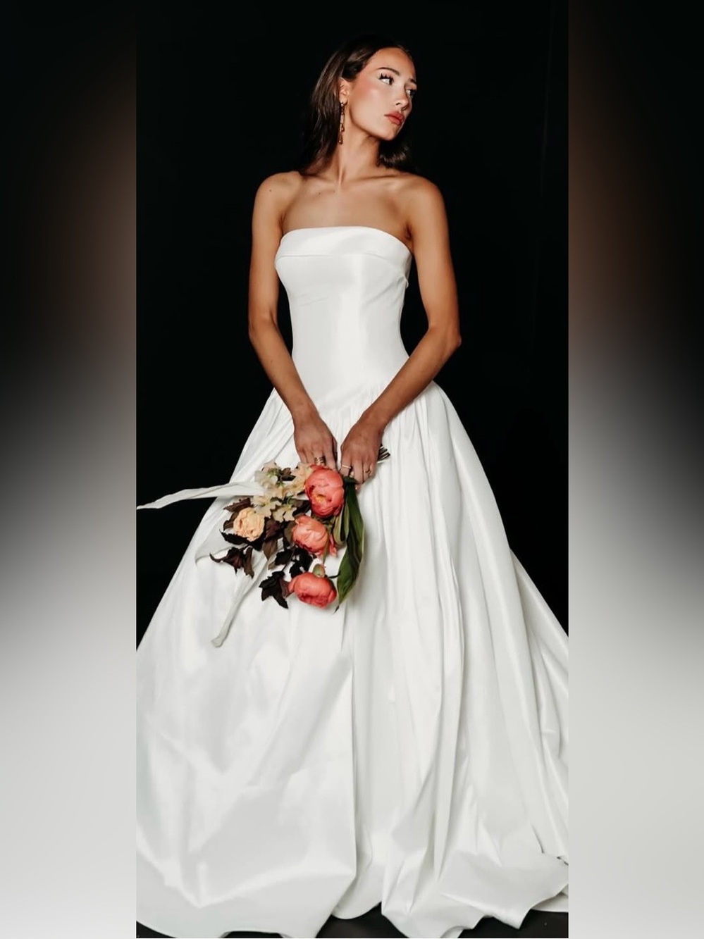 Minimalist Strapless Drop-Waist Bridal Gown | Ivory Taffeta | Sample